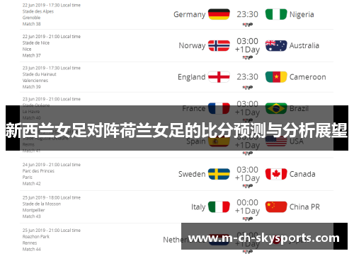 新西兰女足对阵荷兰女足的比分预测与分析展望